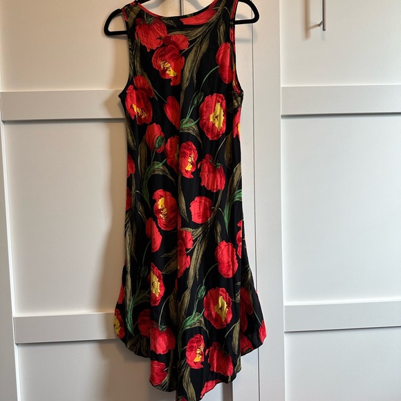 TULIP Dress Midi S/L Cheerful Black Red Green Cotton Spandex EUC Sz L XL - Picture 4 of 11